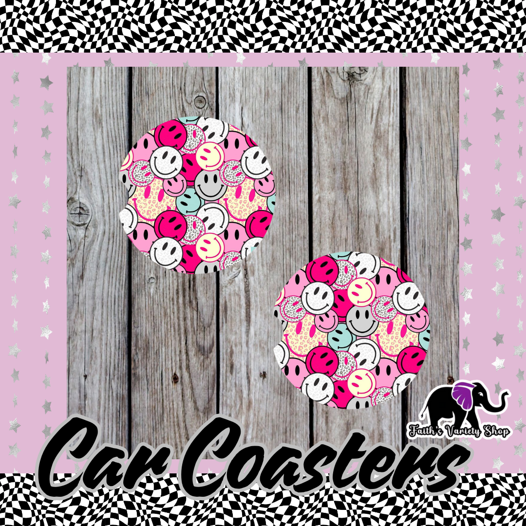 Smiley Mash Up Car Coasters