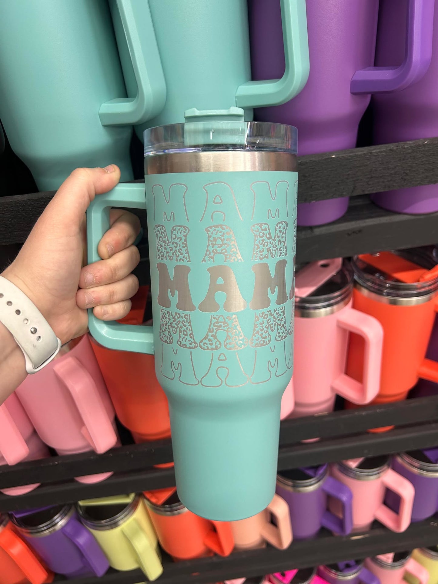 Mama 40oz Laser engraved Teal Tumbler
