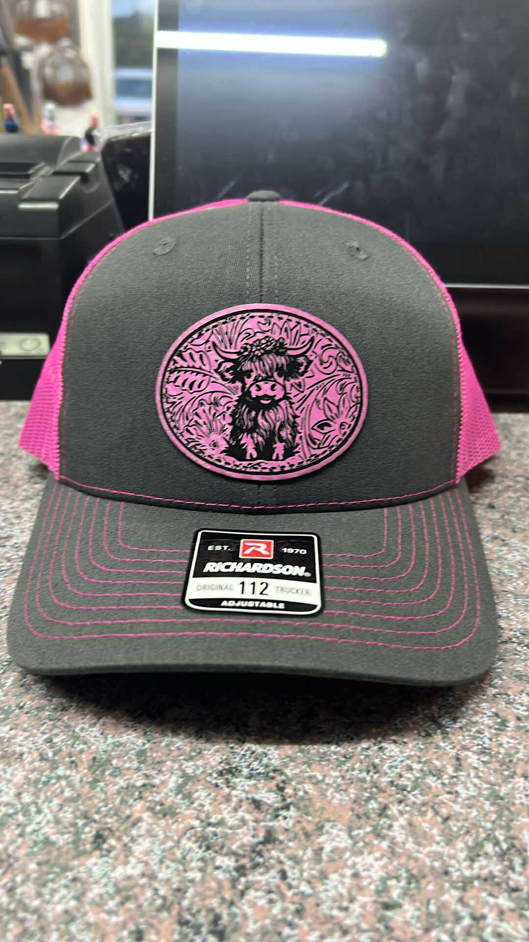 Highland Cow Hat Leather engraved
