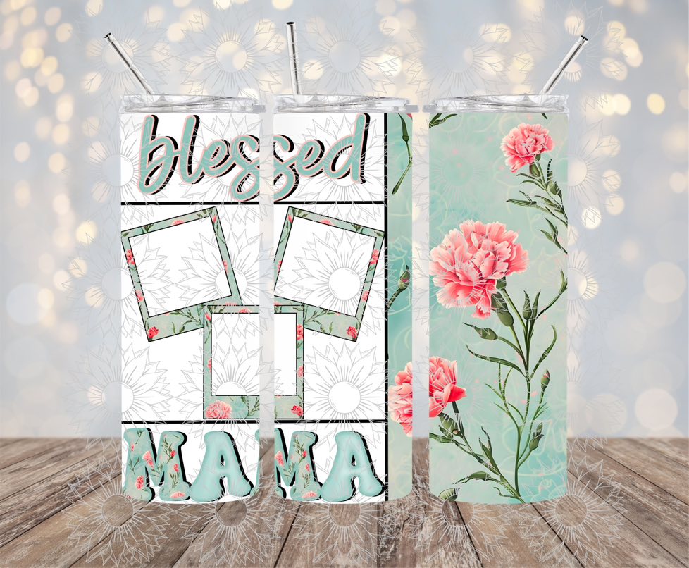 Blue Floral Blessed Mama Apparel and Tumbler Bundle