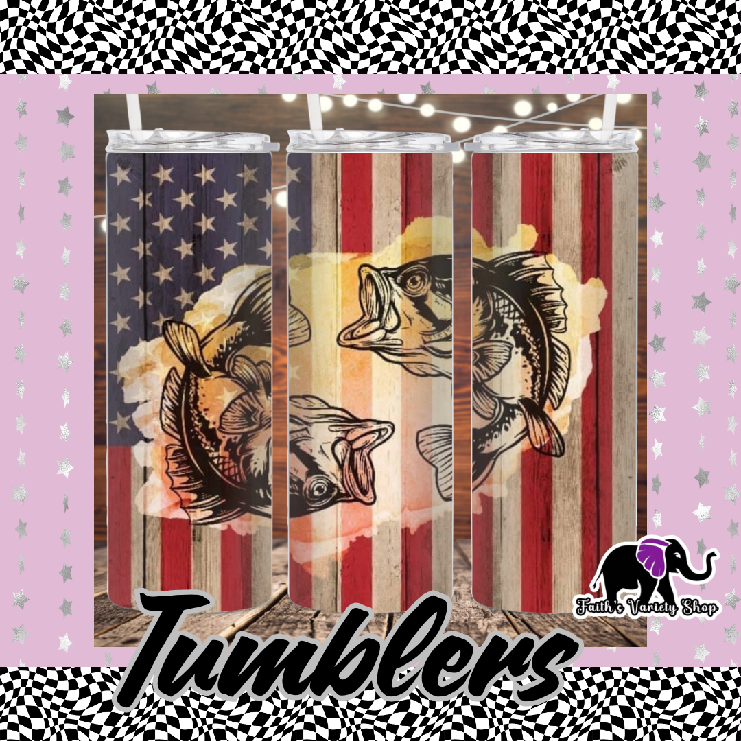 American Flag and Fish 20oz Tumbler