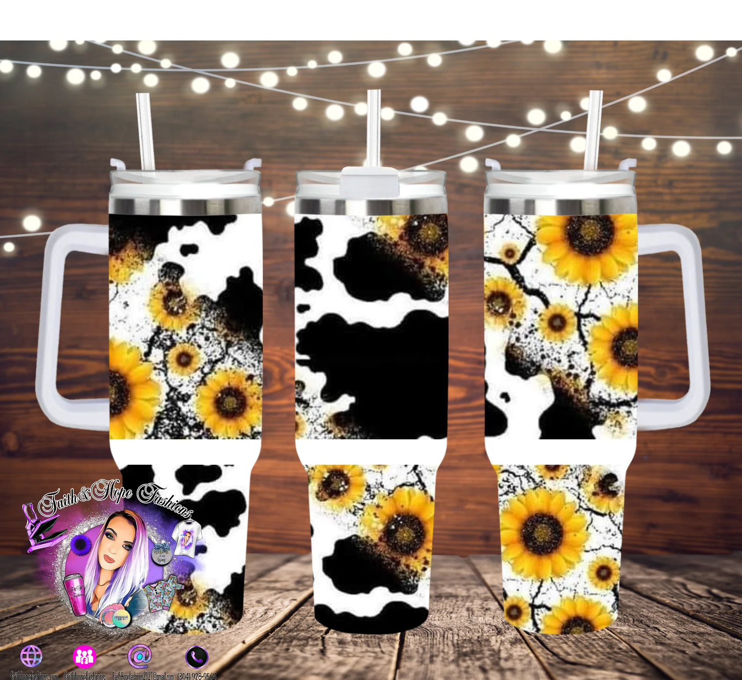 Cow Print and Sunflowers Drinkware Bulk