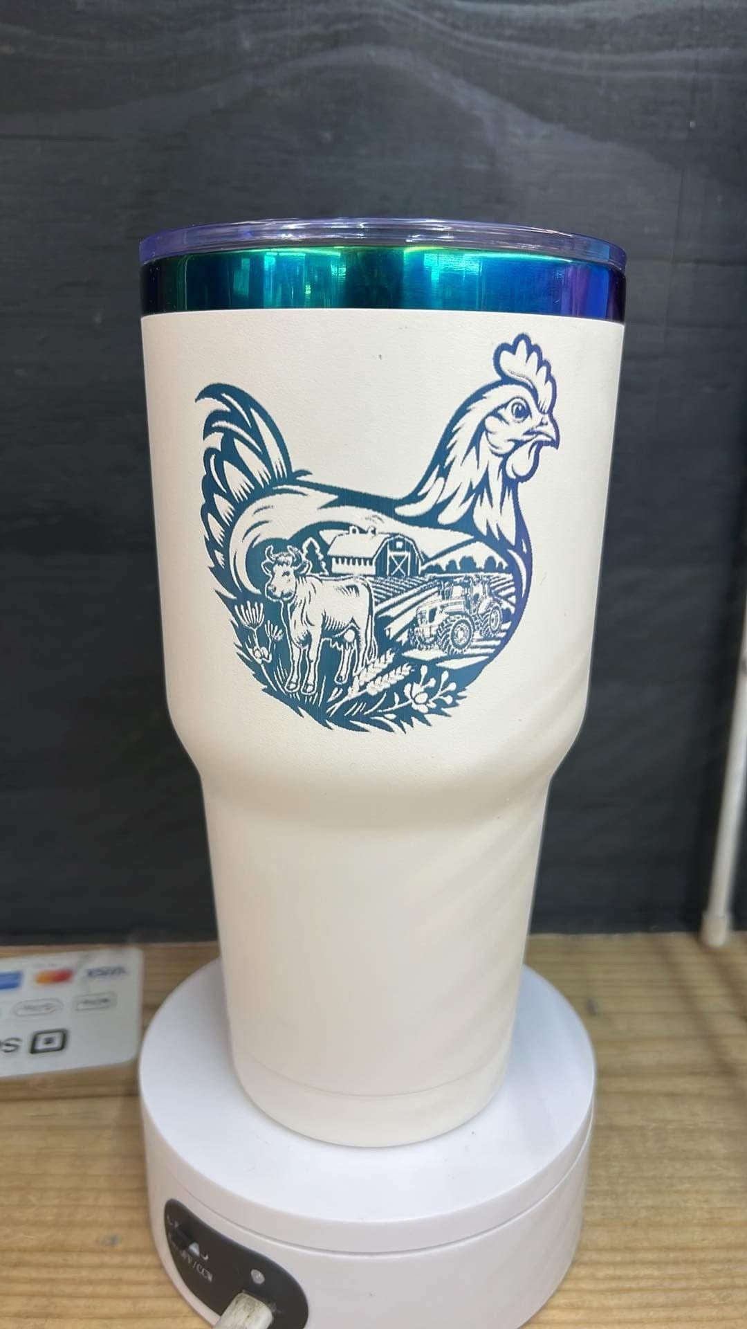 30 oz Laser engraved chicken on ombre