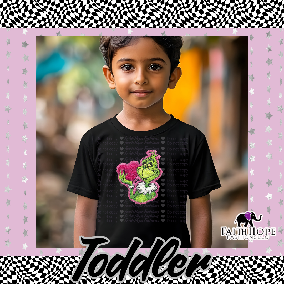 Fuzzy Grinch Heart Toddler Shirt