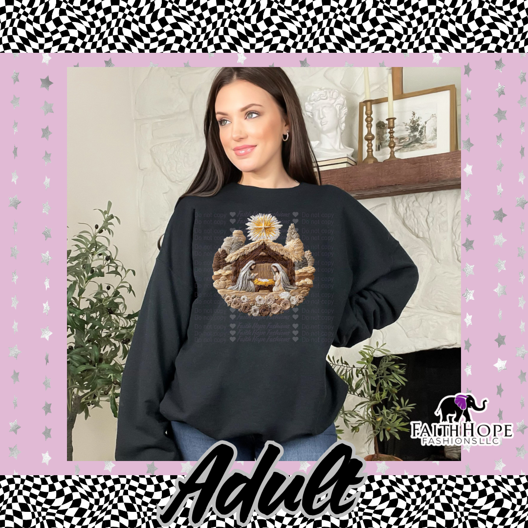 Fuzzy Nativity Adult Sweater