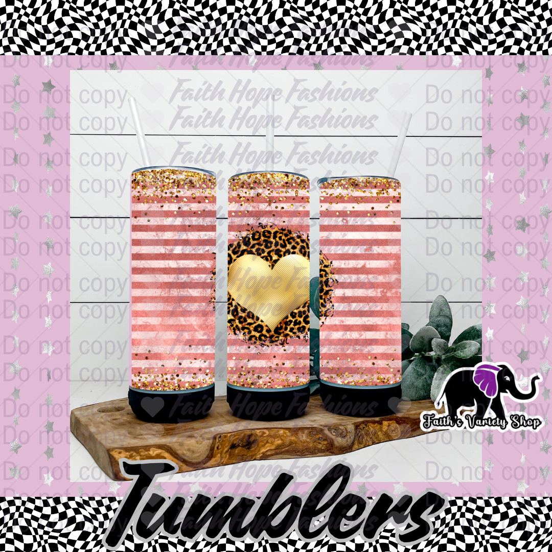 Glitter and Striped Leopard Heart Bluetooth Tumbler