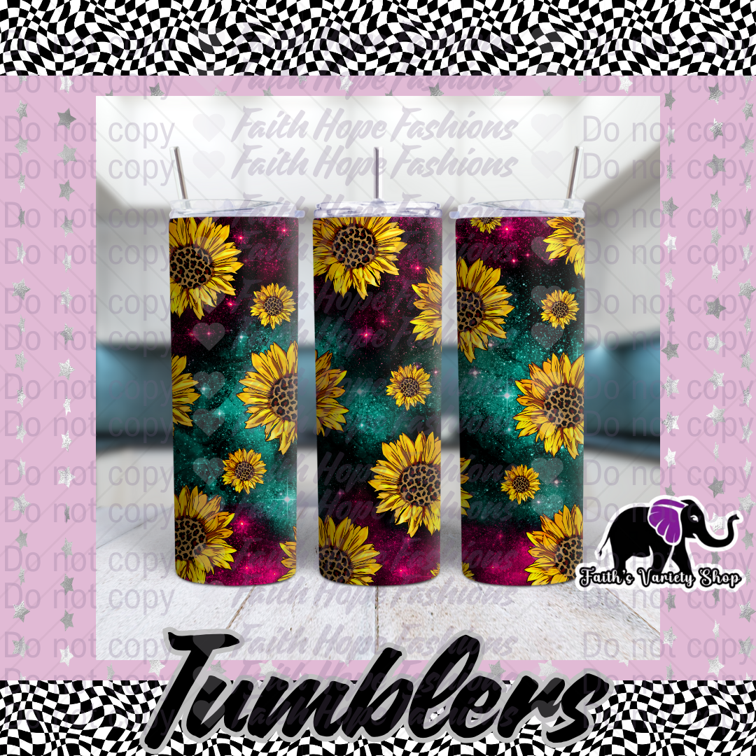 Glittery Night Sky Sunflowers 20oz Tumbler