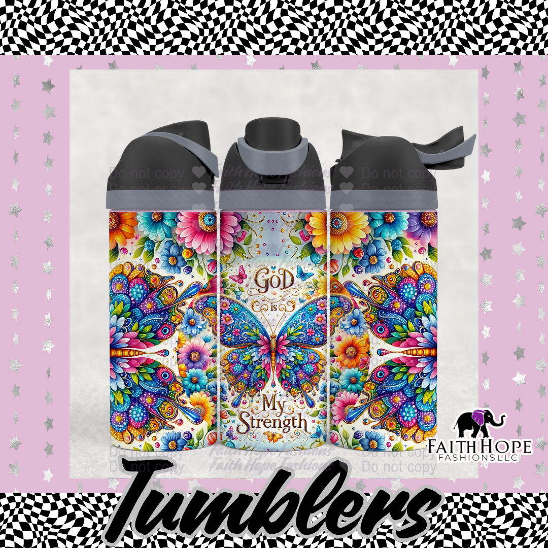 God Is My Strength Butterfly Owala Style Tumbler