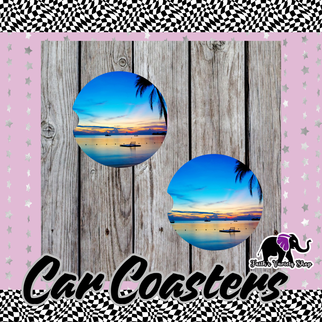 Blue Ocean Sunset Car Coasters