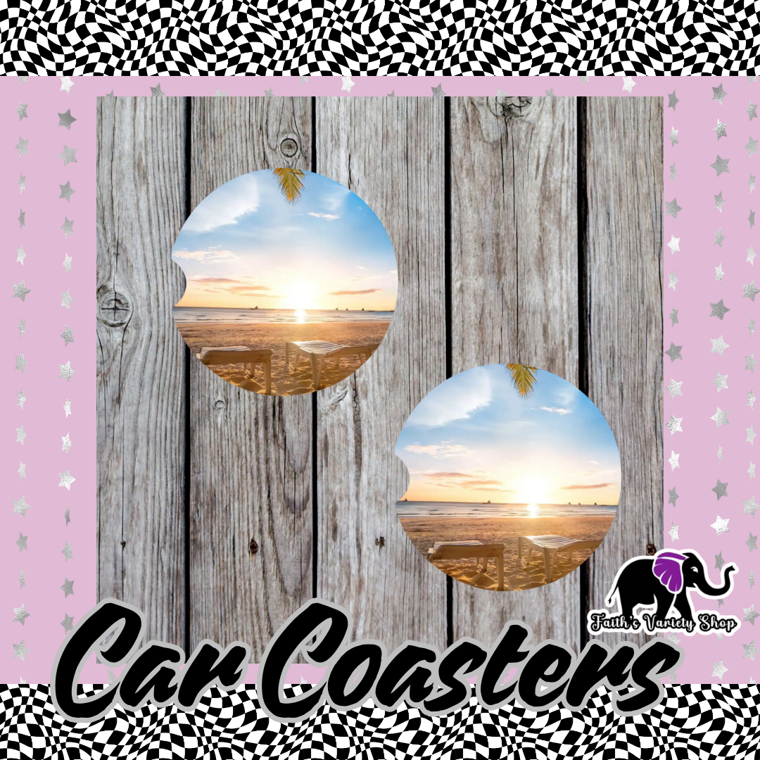 Bright Sunrise Ocean Car Coasters