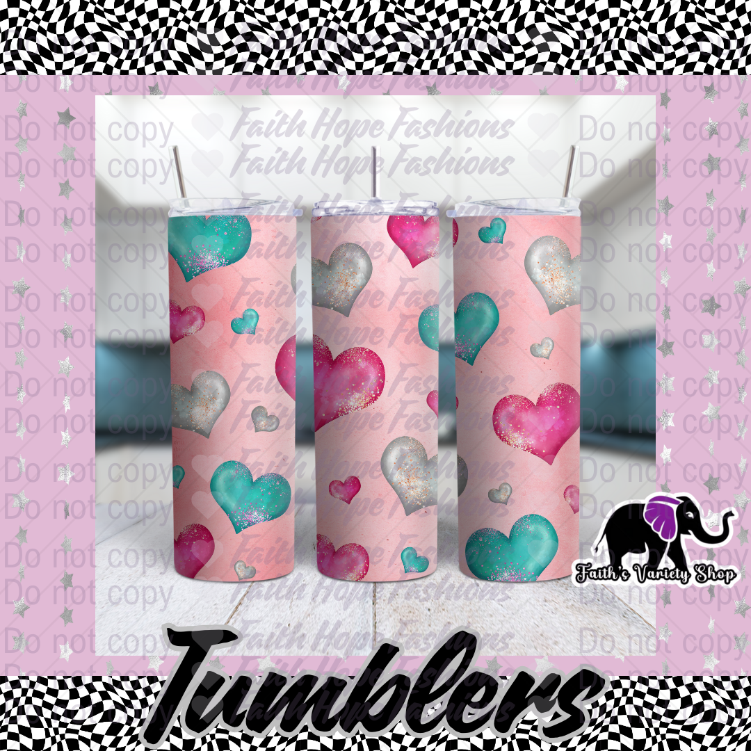 Multi Color Heart Pink 20oz Tumbler