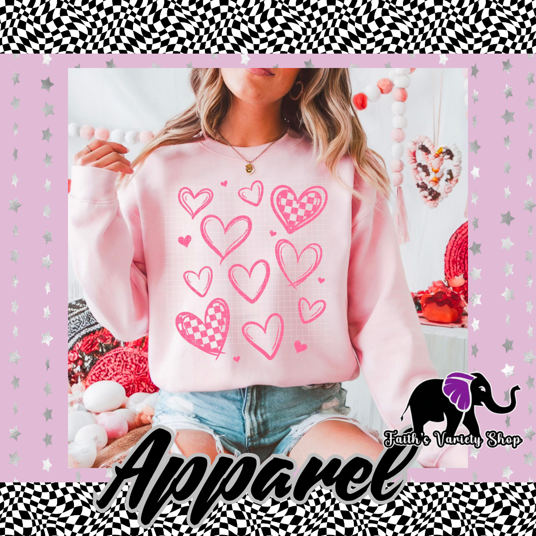Pink Heart with Checkered Collage Adult Sweater