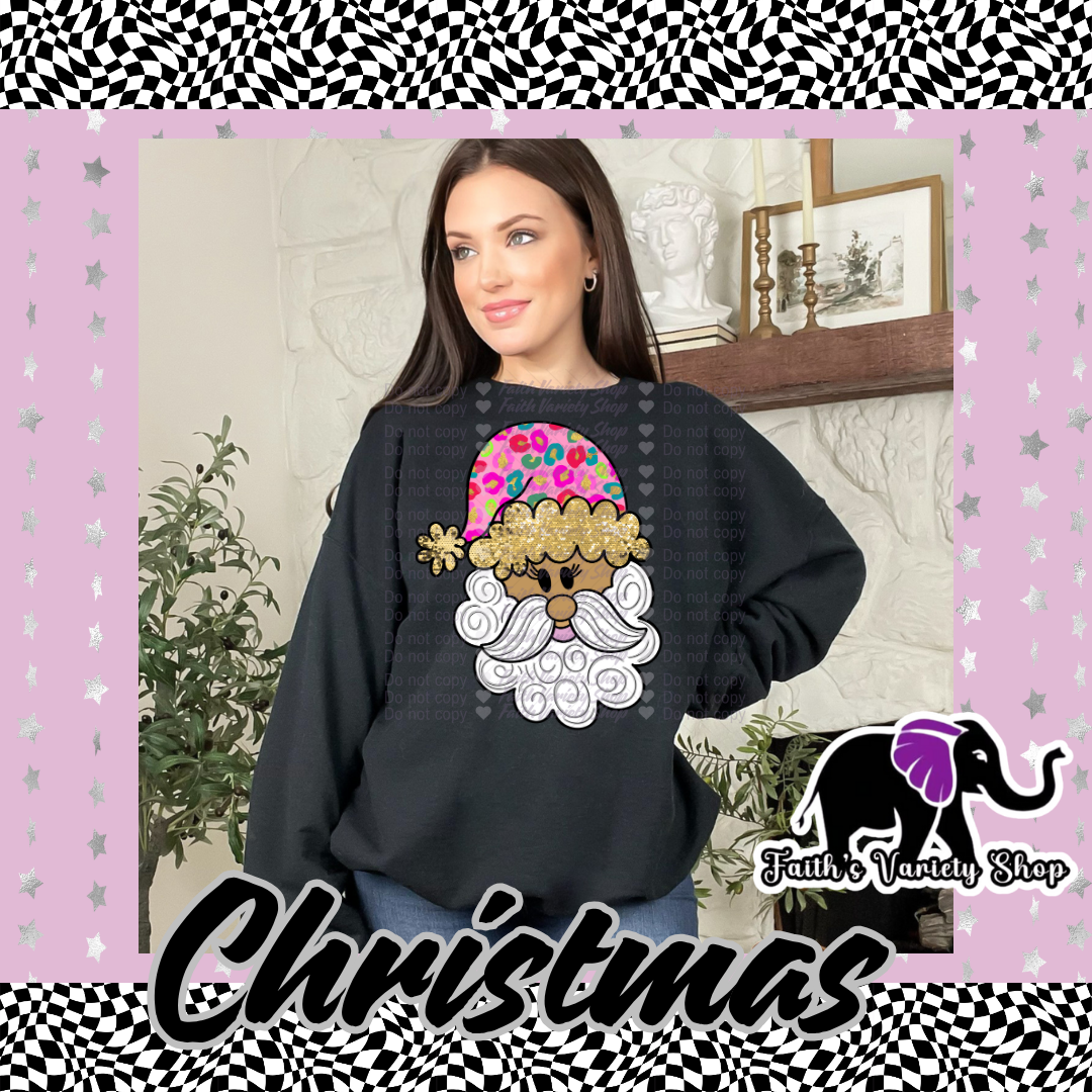 Pink and Gold Hat Santa Adult Sweater