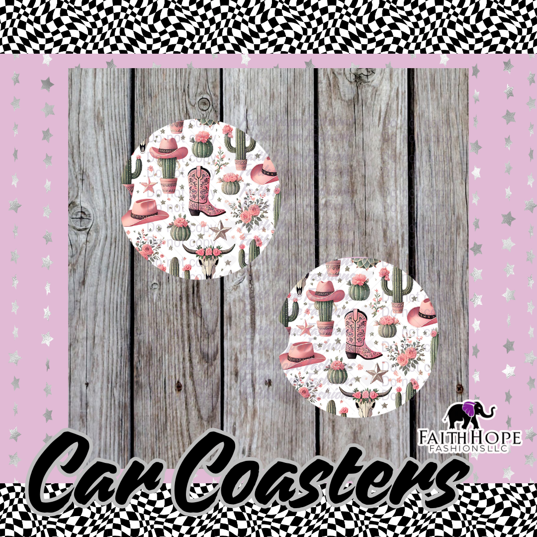 Pink Western Car Coasters