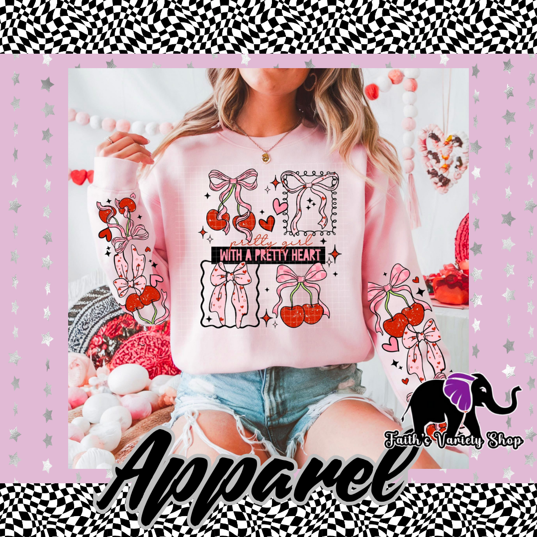 Pretty Girl With A Pretty Heart Cherry and Bow Sweater with Sleeves