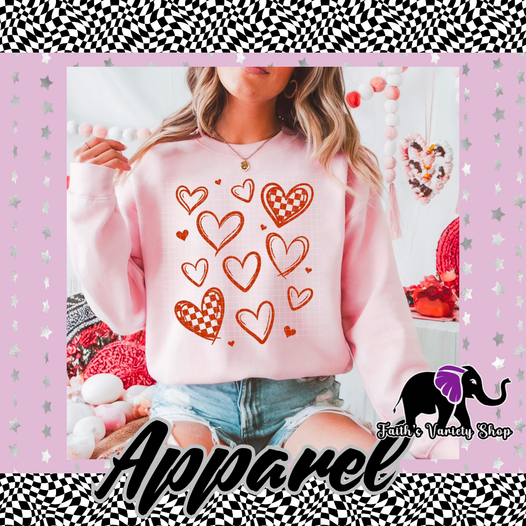 Red Heart with Checkered Collage Adult Sweater