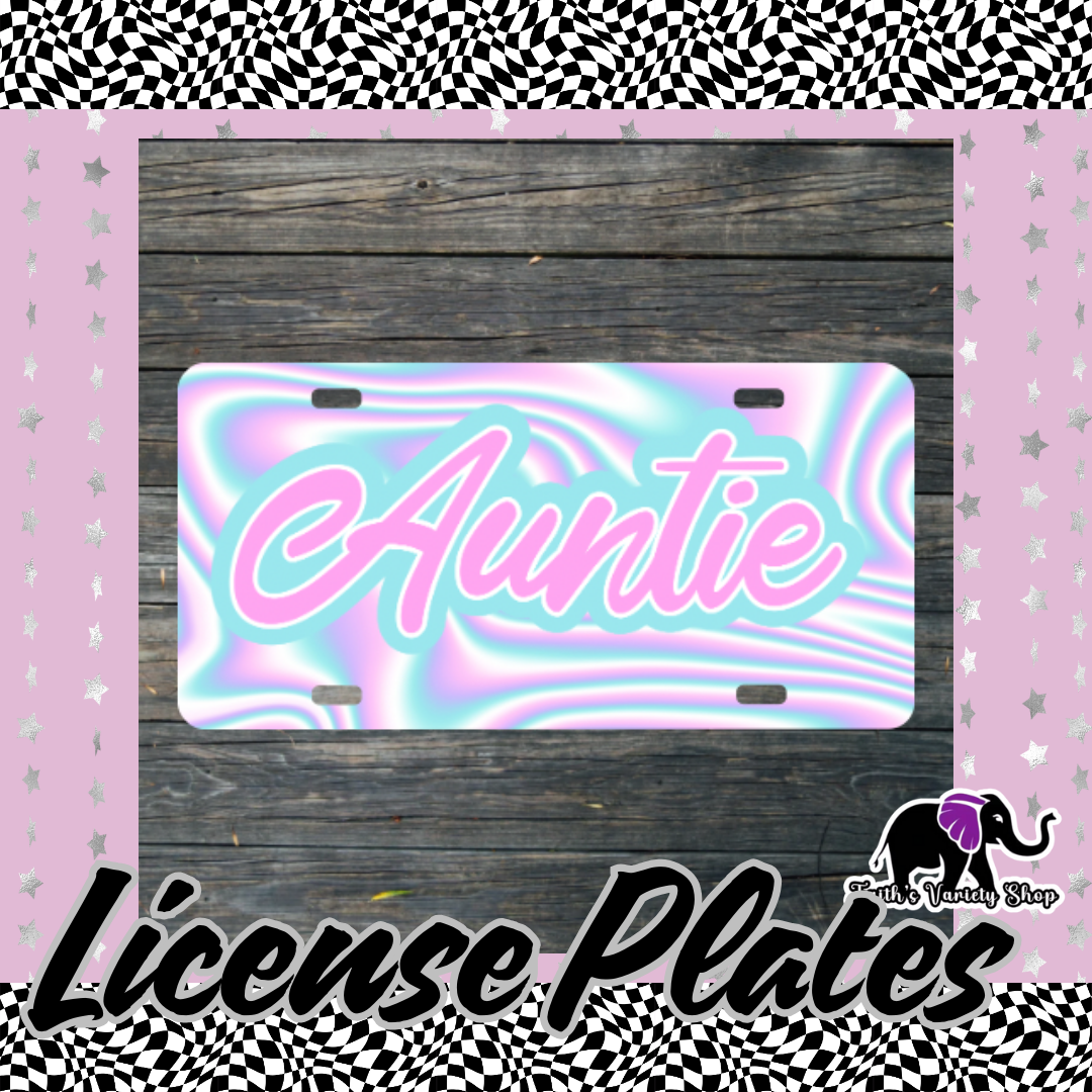 Retro Auntie License Plate