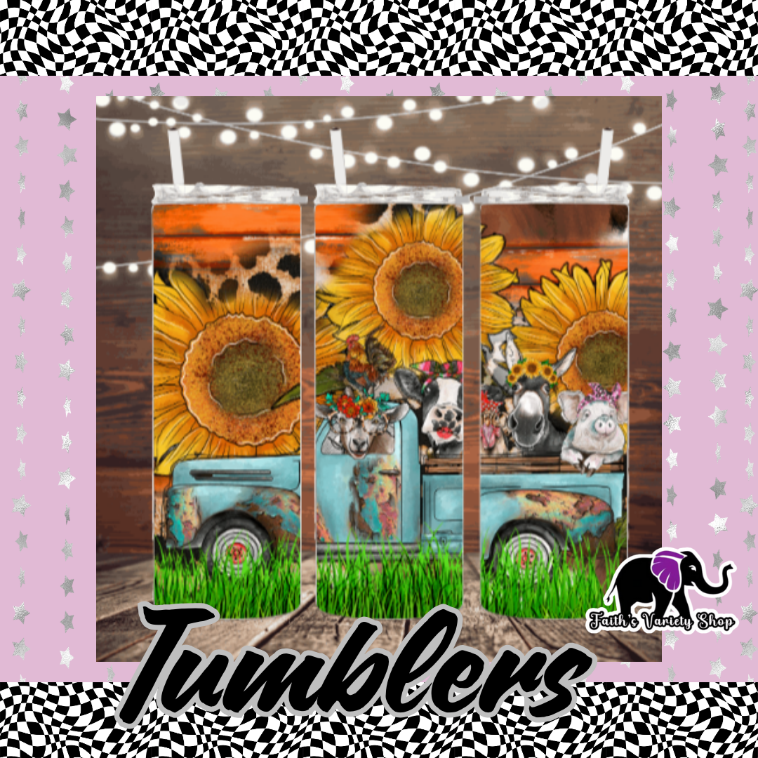 Sunflowers and Animals In Truck 20oz Tumbler