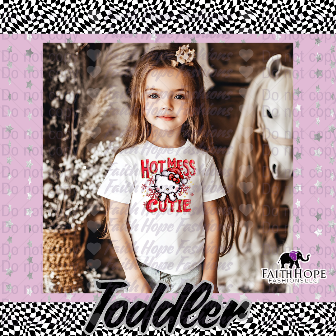 Christmas Hot Mess Cutie Cat Toddler Shirt