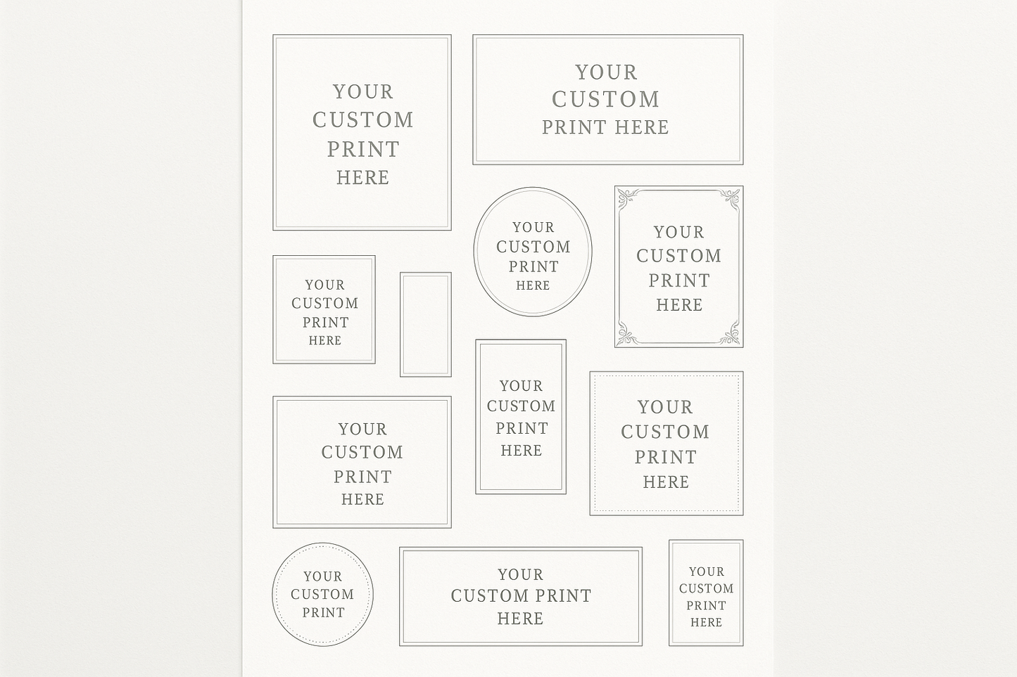 Create a mock up of a long sheet with multiple designs saying your custom print here