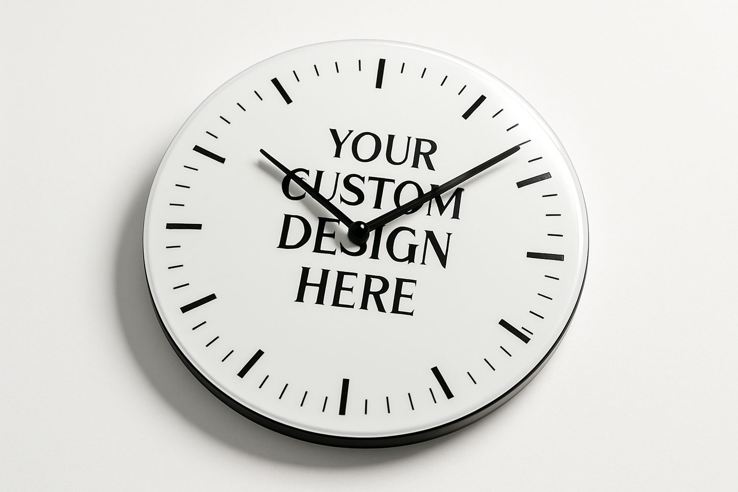 Create a mock up of a sublimation clock that says your custom design here
