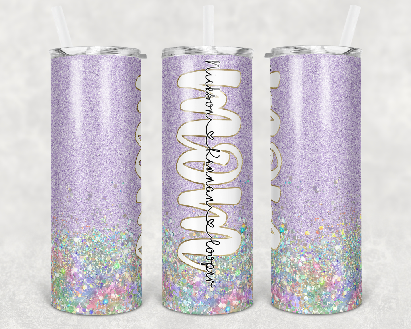 Customizable Purple Glitter Mom Tumbler