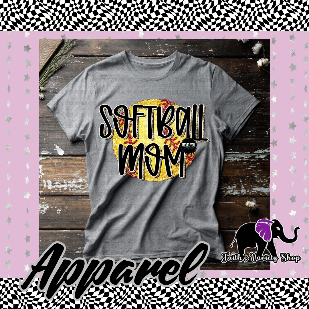 Softball Mom With Gold Outline Apparel
