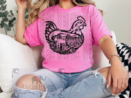 Rooster and Farm Animals Outline Apparel