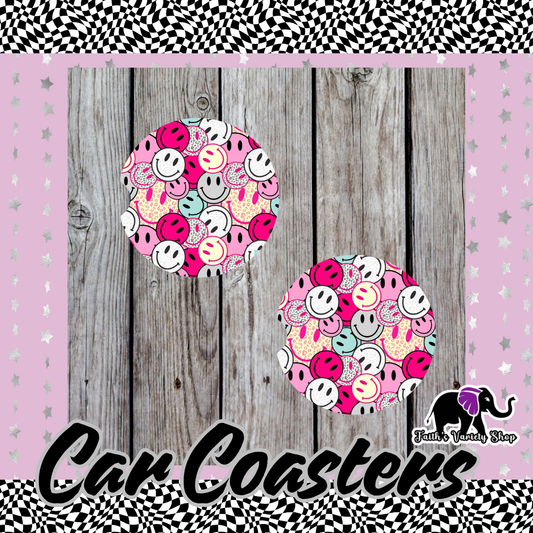 Smiley Mash Up Car Coasters