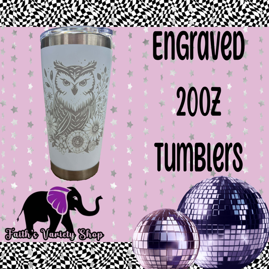 Floral Owl Engraved 20oz Tumbler