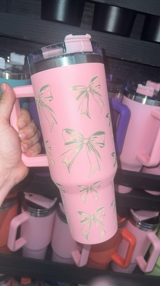 40oz Tumbler Laser Engraved with Bows