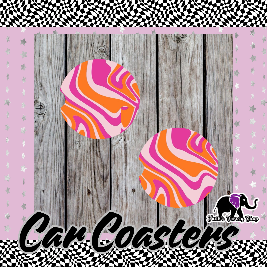 Pink and Orange Swirls Car Coasters