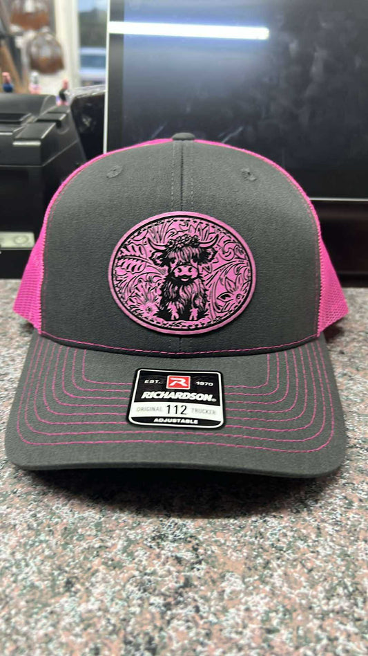Highland Cow Hat Leather engraved