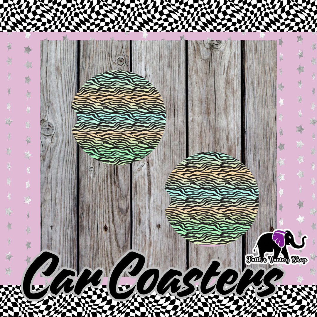 Multi Color Zebra Print Car Coasters