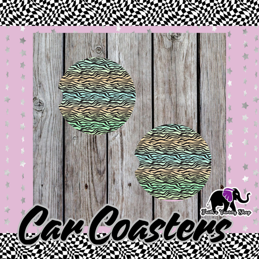 Multi Color Zebra Print Car Coasters
