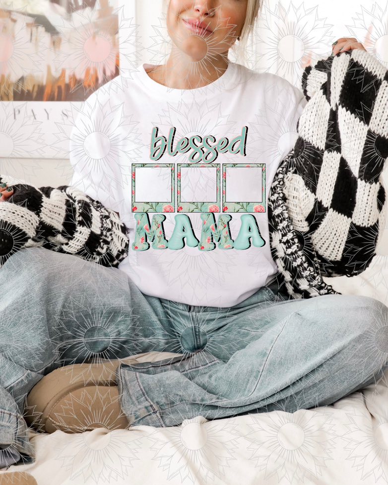 Blue Floral Blessed Mama Apparel and Tumbler Bundle