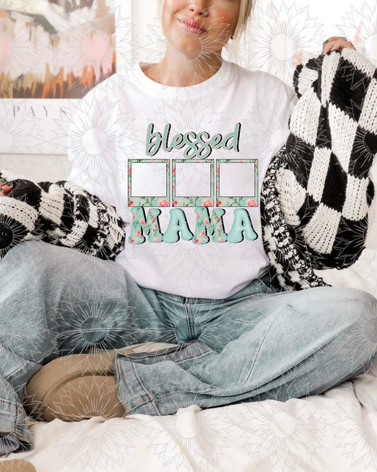 Blue Floral Blessed Mama Apparel and Tumbler Bundle