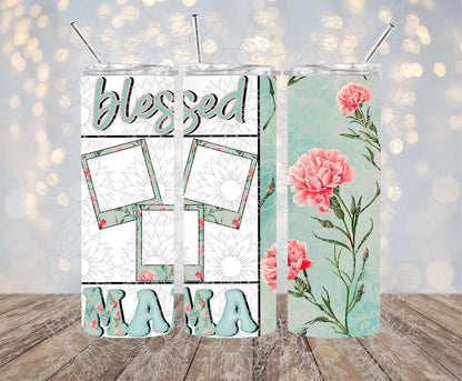 Blue Floral Blessed Mama Apparel and Tumbler Bundle