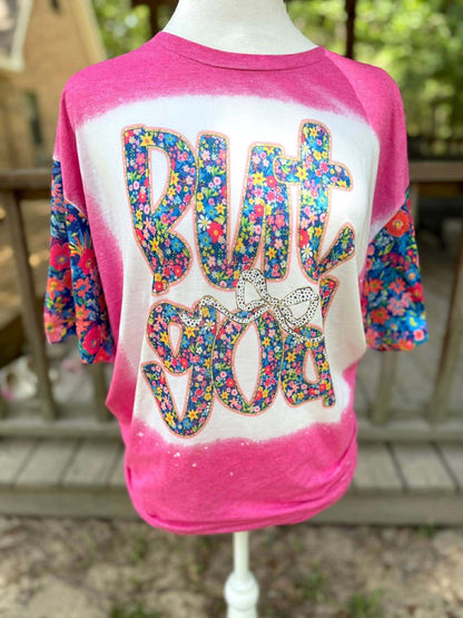 But God Floral Bleached Shirt