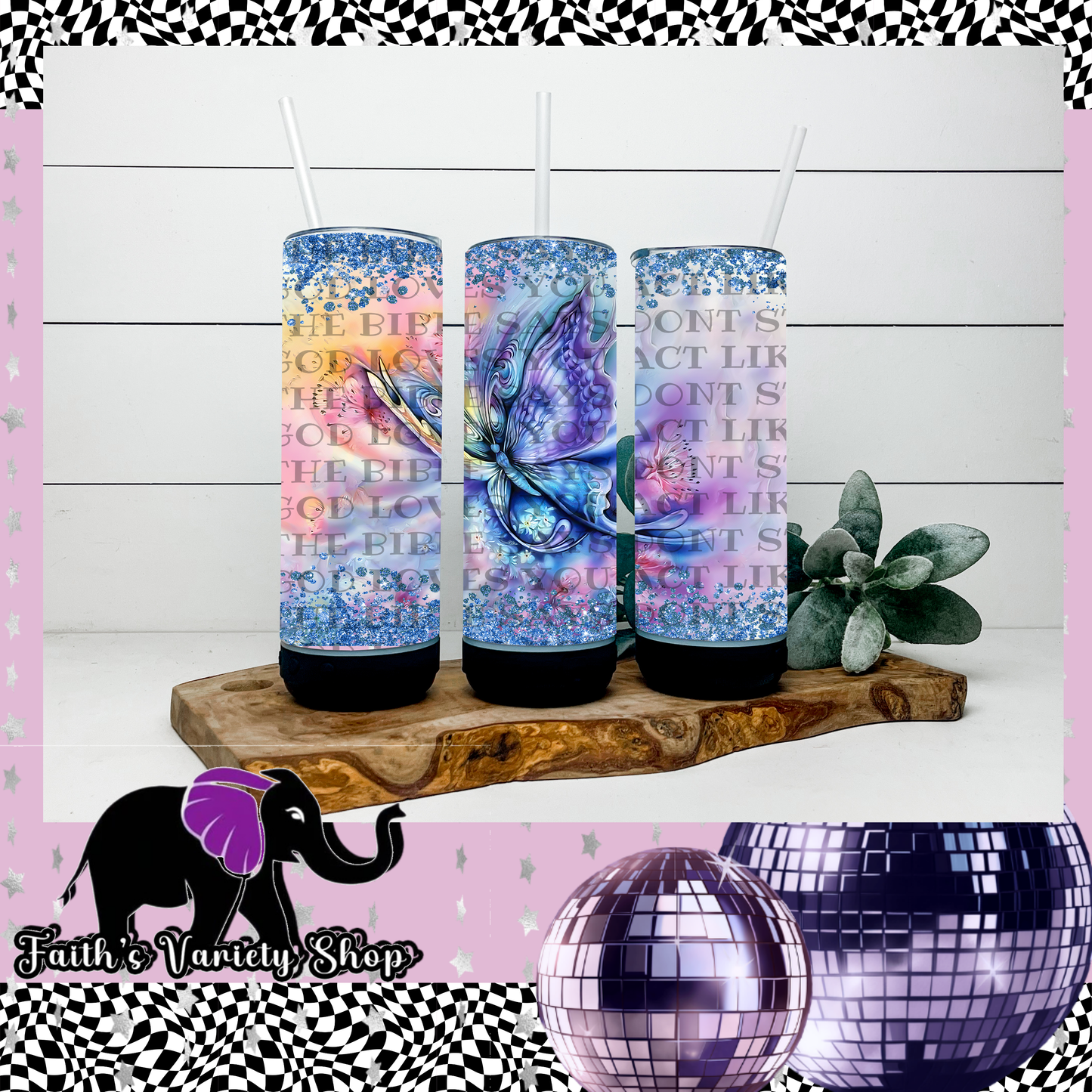 Glitter Butterfly Bluetooth Tumbler