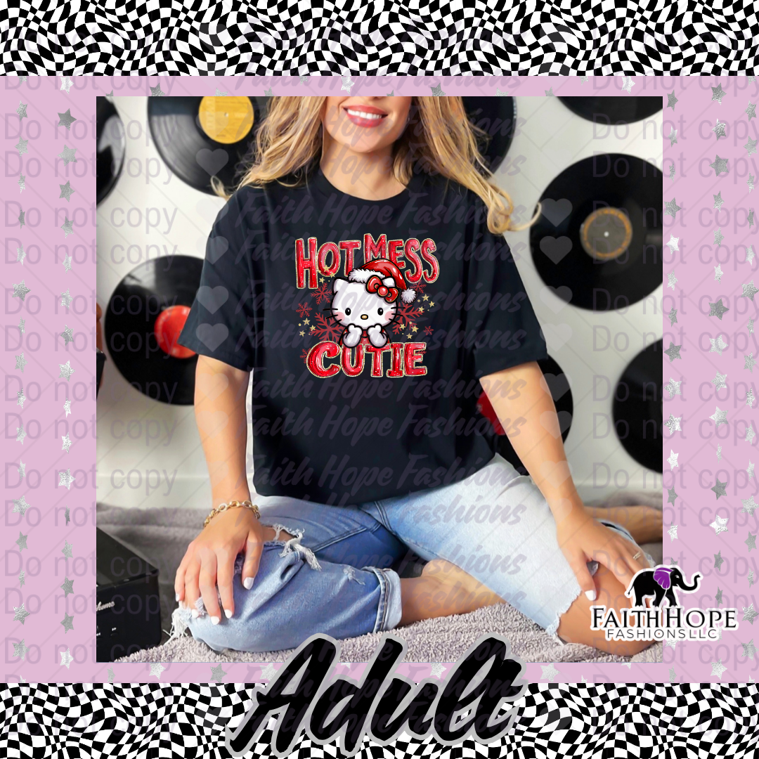 Christmas Hot Mess Cutie Cat Adult Shirt