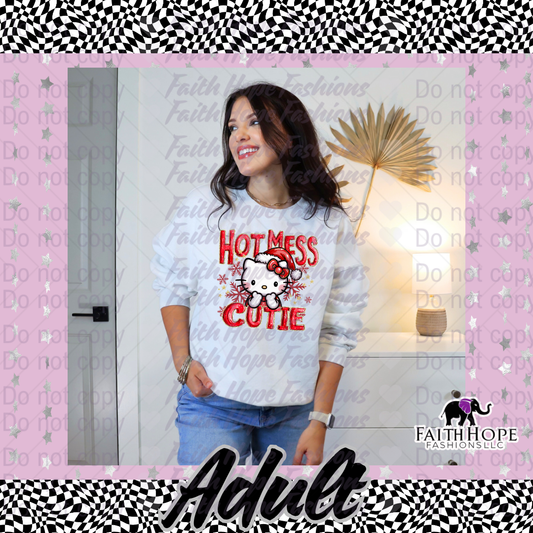 Christmas Hot Mess Cutie Cat Adult Sweater