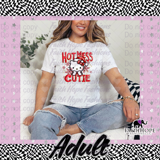Christmas Hot Mess Cutie Cat Adult Shirt