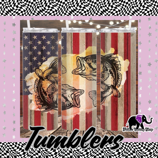 American Flag and Fish 20oz Tumbler