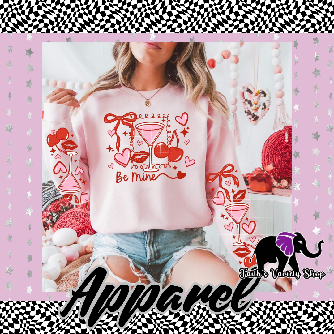 Be Mine Bow, Heart, and Martinis Adult Sweater and Sleeves
