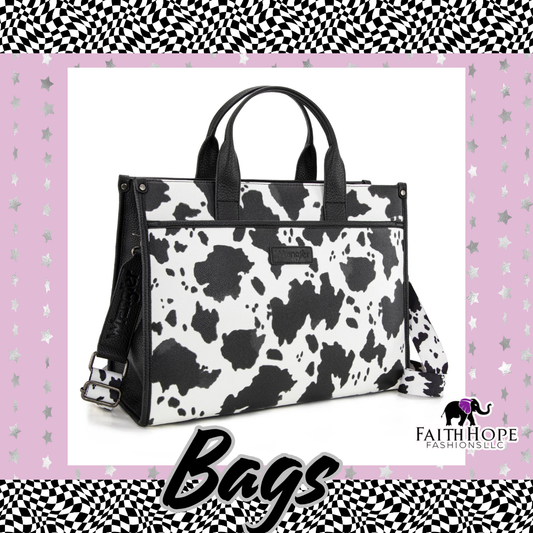 Black and White Cow Print Wrangler Tote
