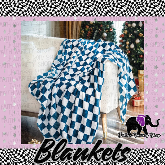 Blue Checkerboard Printed Soft Throw