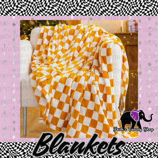 Yellow Checkerboard Printed Soft Throw