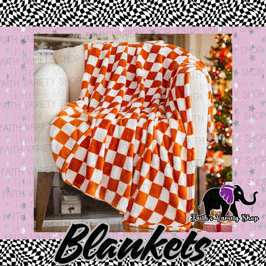 Orange Checkerboard Printed Soft Throw