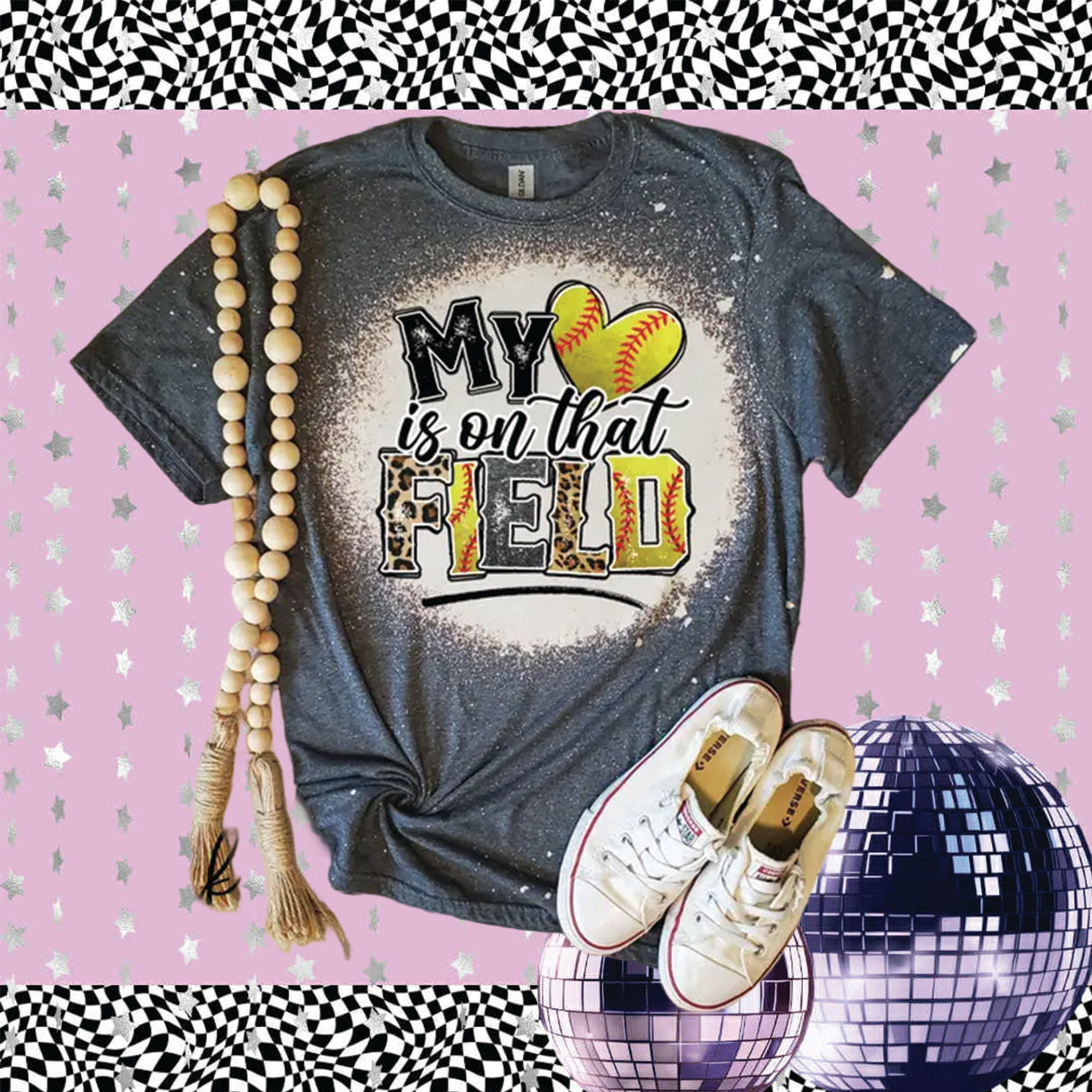 Softball My Heart Is On That Field Bleached Shirt